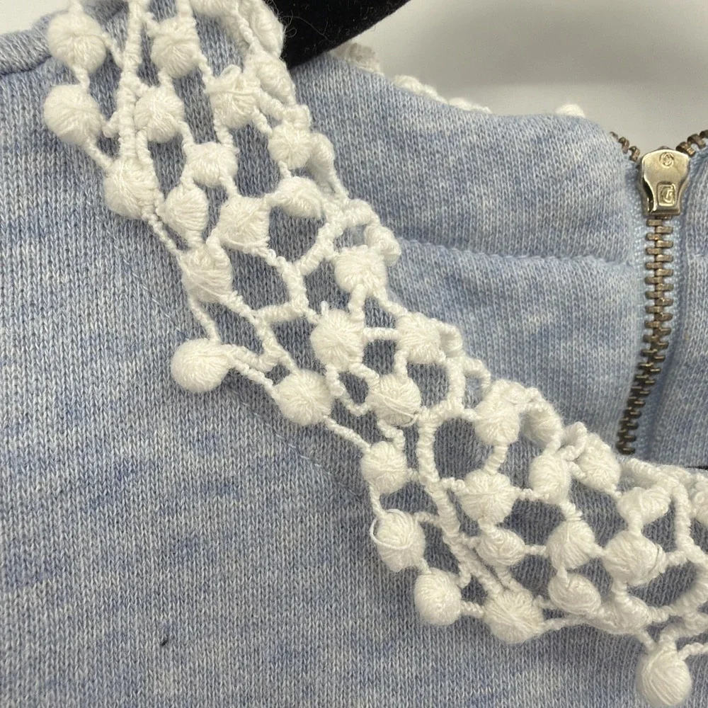Lili Gaufrette Sz 6 Powder Blue Heather Jersey Dress Lace Collar‎ Bow France